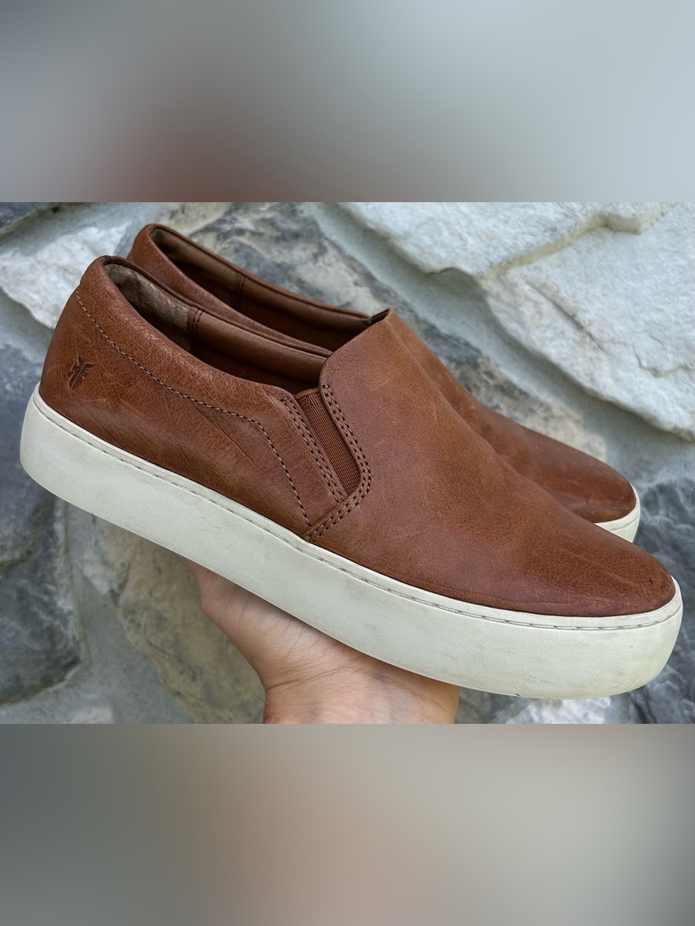 Frye Slip On Loafers Sz 6.5 Brown Leather Sneakers Boho Minimalist Closet Staple